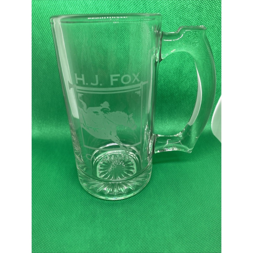 Rare H.J. Fox Champion Glass Mug Equestrian Horse Racing Beer Stein Clear